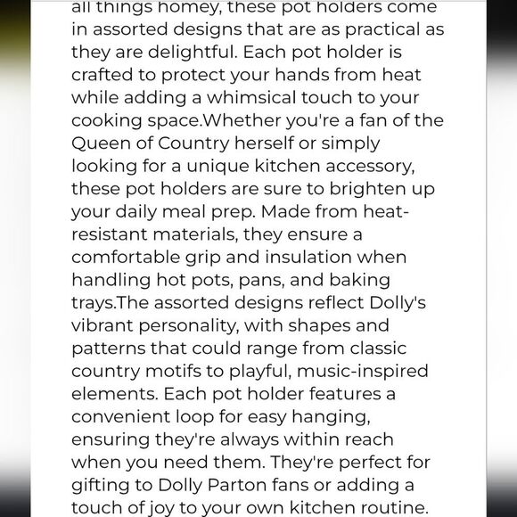 Dolly Parton Guitar Country Pot Holder - Picture 5 of 7